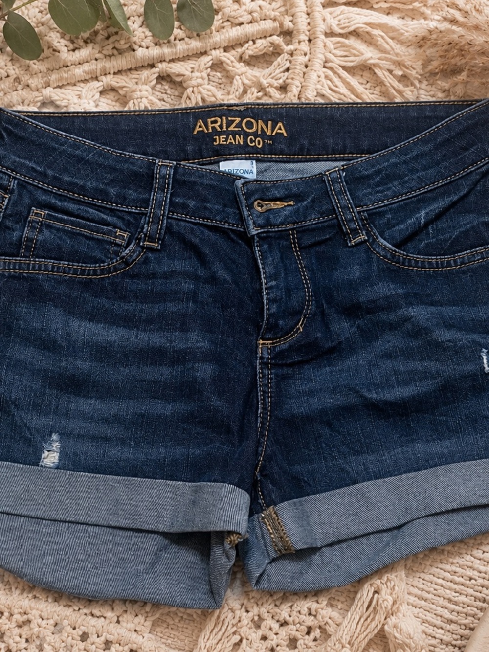 Arizona Jean Company Blue Jean Shorts Distressed Hem
